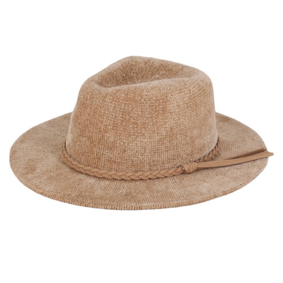 Accessories - Tan Chennile Fedora Suede Braided Detail